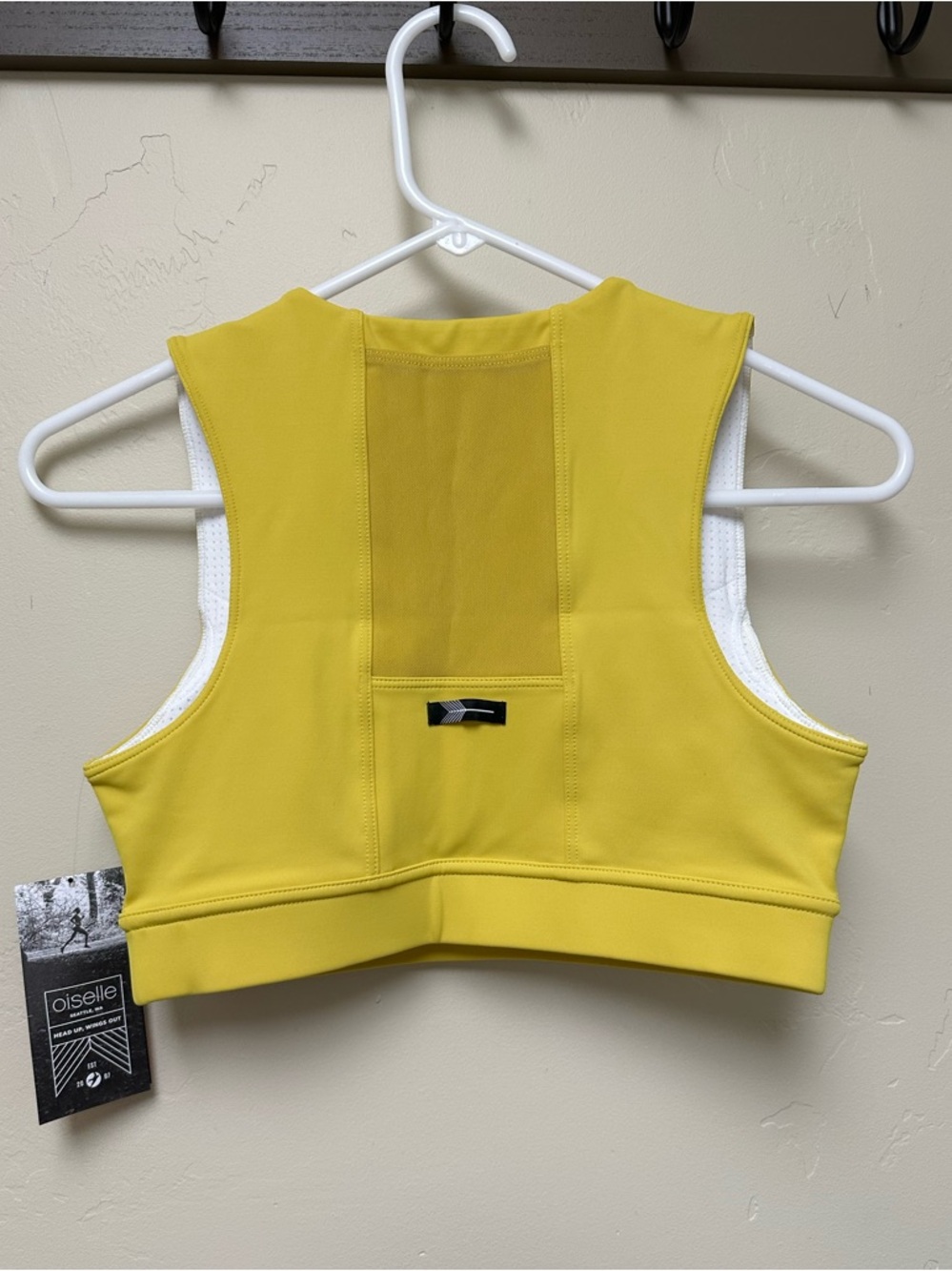 Oiselle Yellow Cropped Sports Bra Top holds phone! - Picture 3 of 3